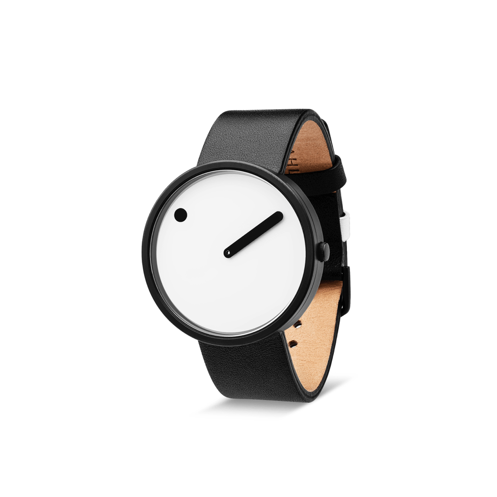 Black dial / Black leather strap 40 mm - PICTO Watches