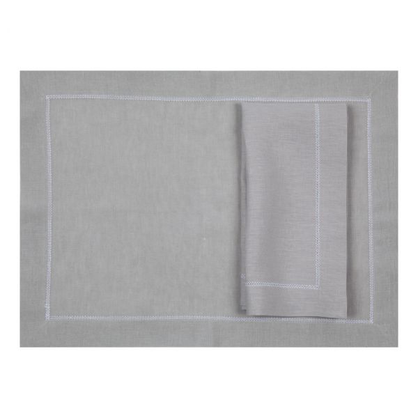 White Linen Napkin with Silver Contrast Hemstitch